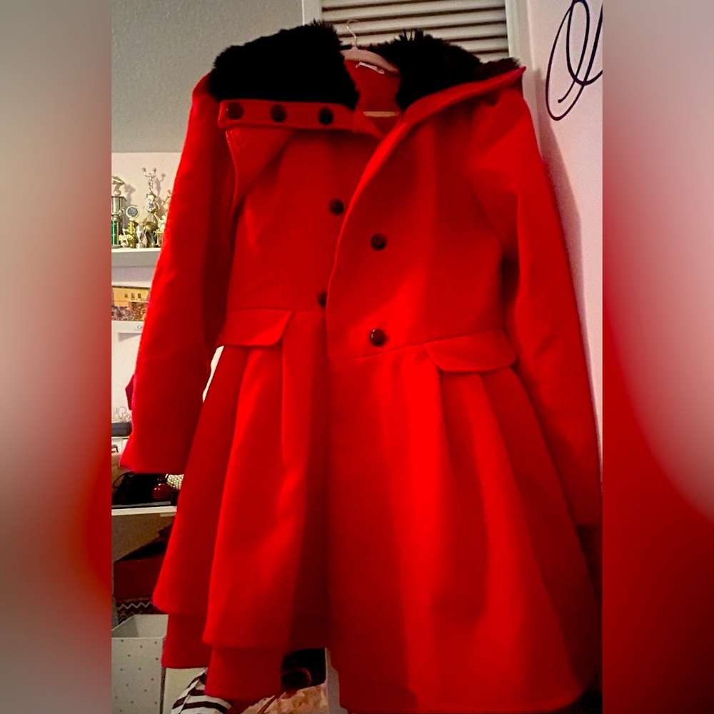 Zeagoo Red Fur Collard Coat Size M